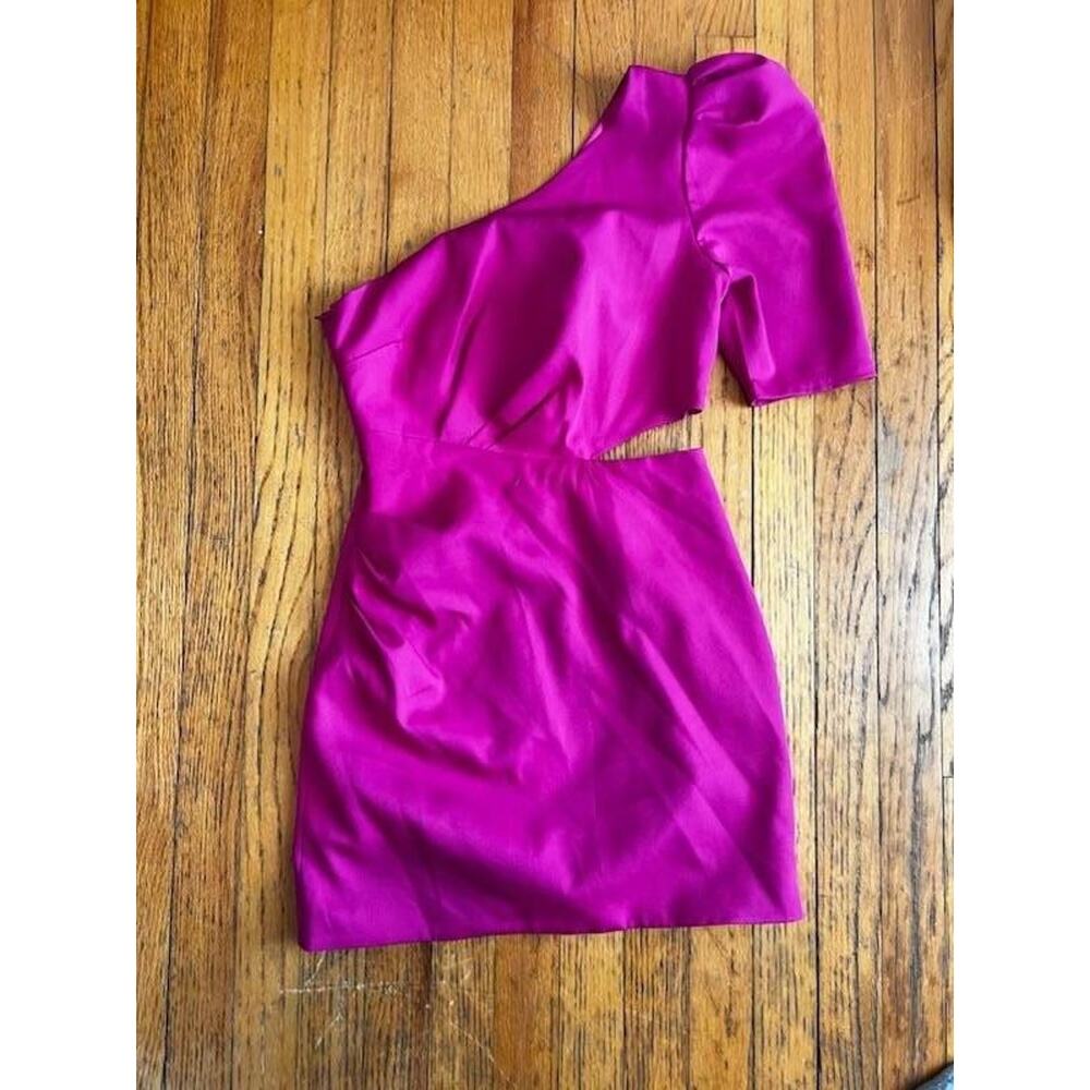 DO+BE Dress Womens Small Pink One Shoulder Bodycon Short Sleeve Mini GY136